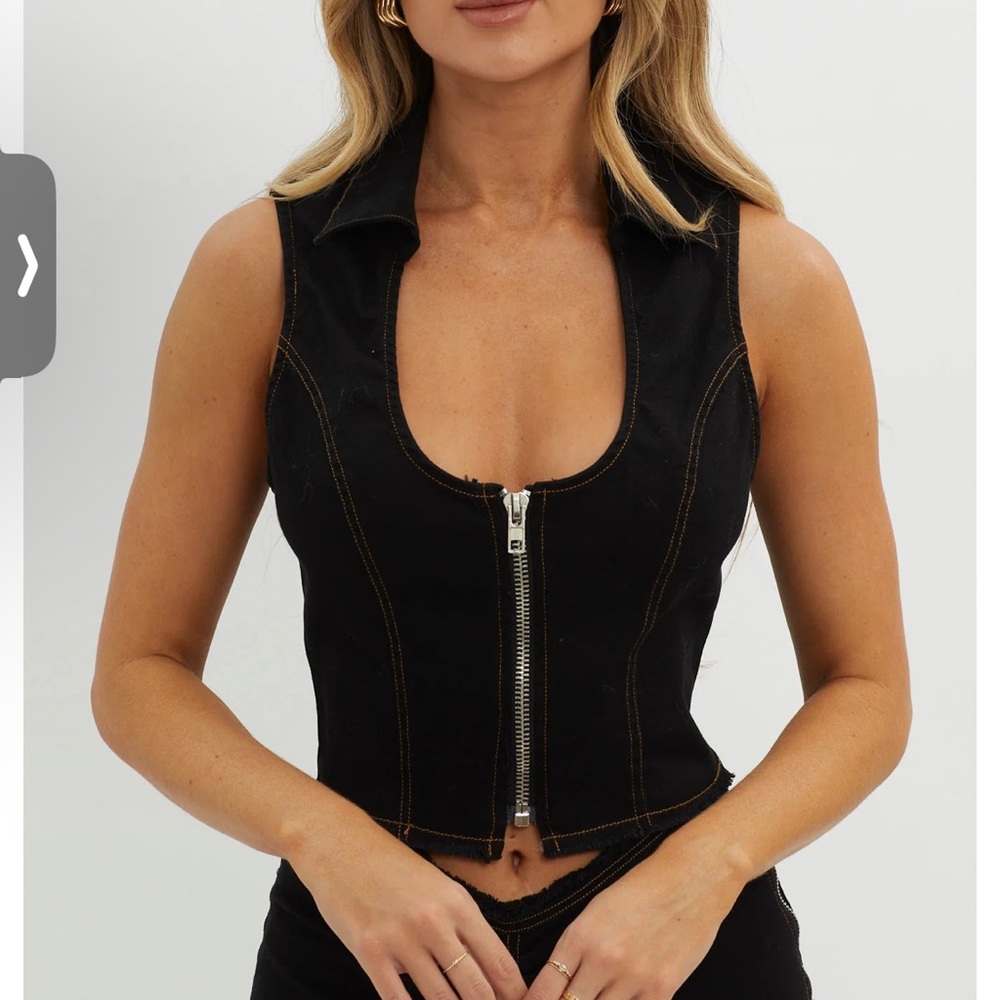Selfie Leslie Black Denim Zip Top